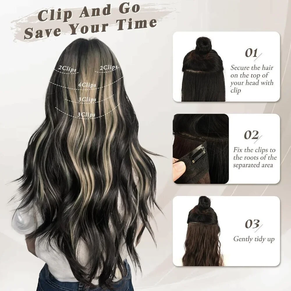 Clip in Hair Extensions - 20 Inch Highlight Wavy Clip in Hair Extensions for Wom